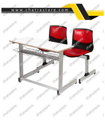 میز و نیمکت دانش آموزی دو نفره برند H&M مدل پروفیلی صدفی با جاکتابی